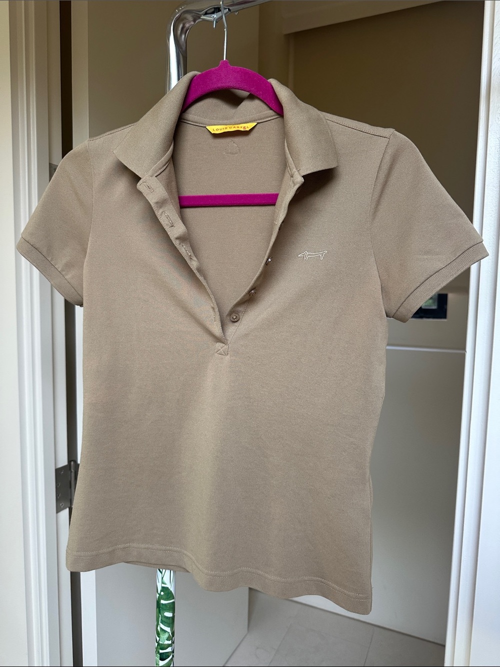 Louis Castel Polo Top in Taupe with Logo Size Small